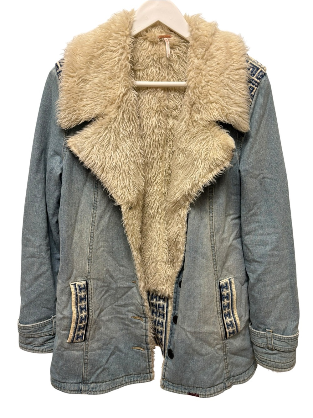 Free People Denim Shearling Jacket M 🤍💙